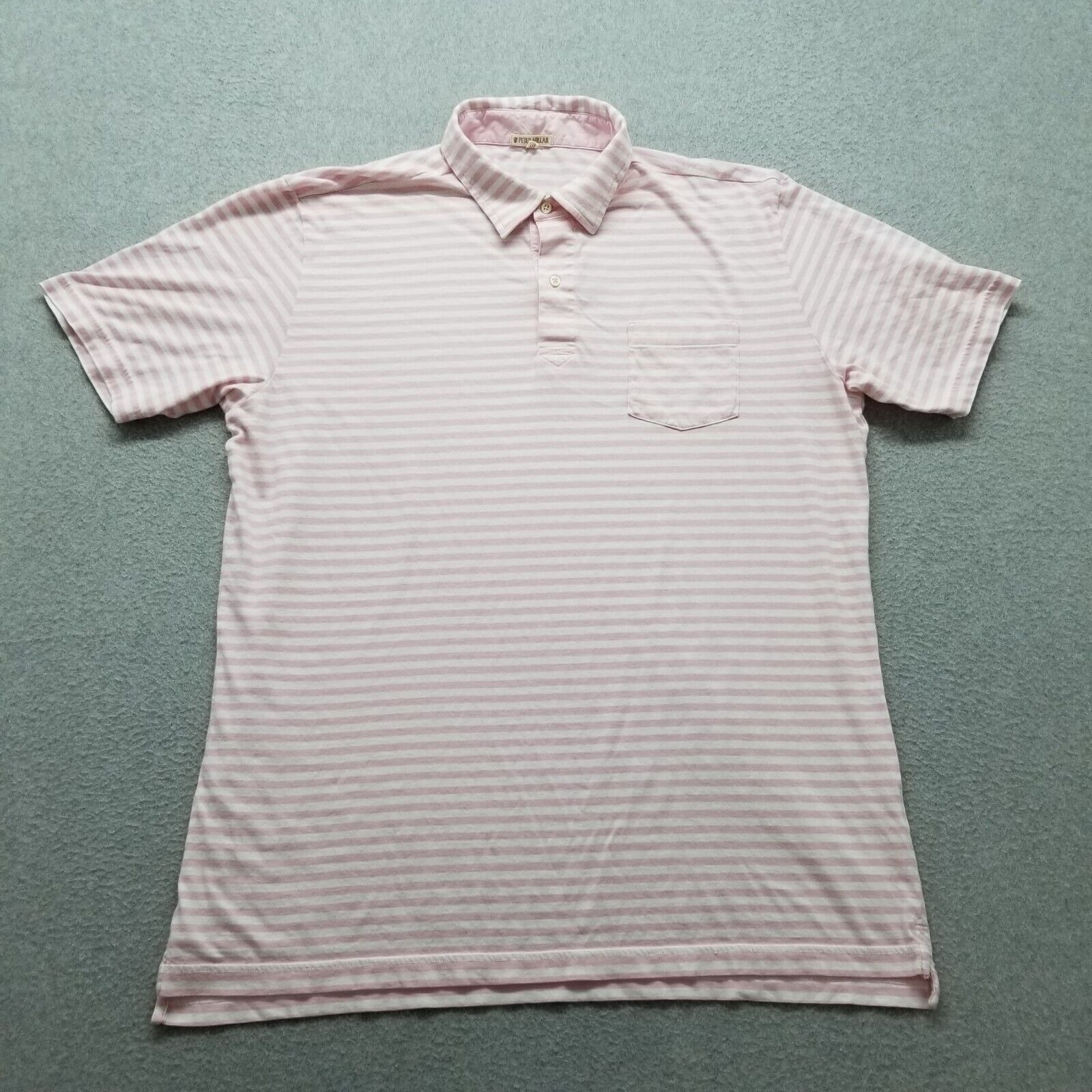 Peter Millar Polo Shirt Mens Large Pink Striped Short Sleeve Button Up Casual